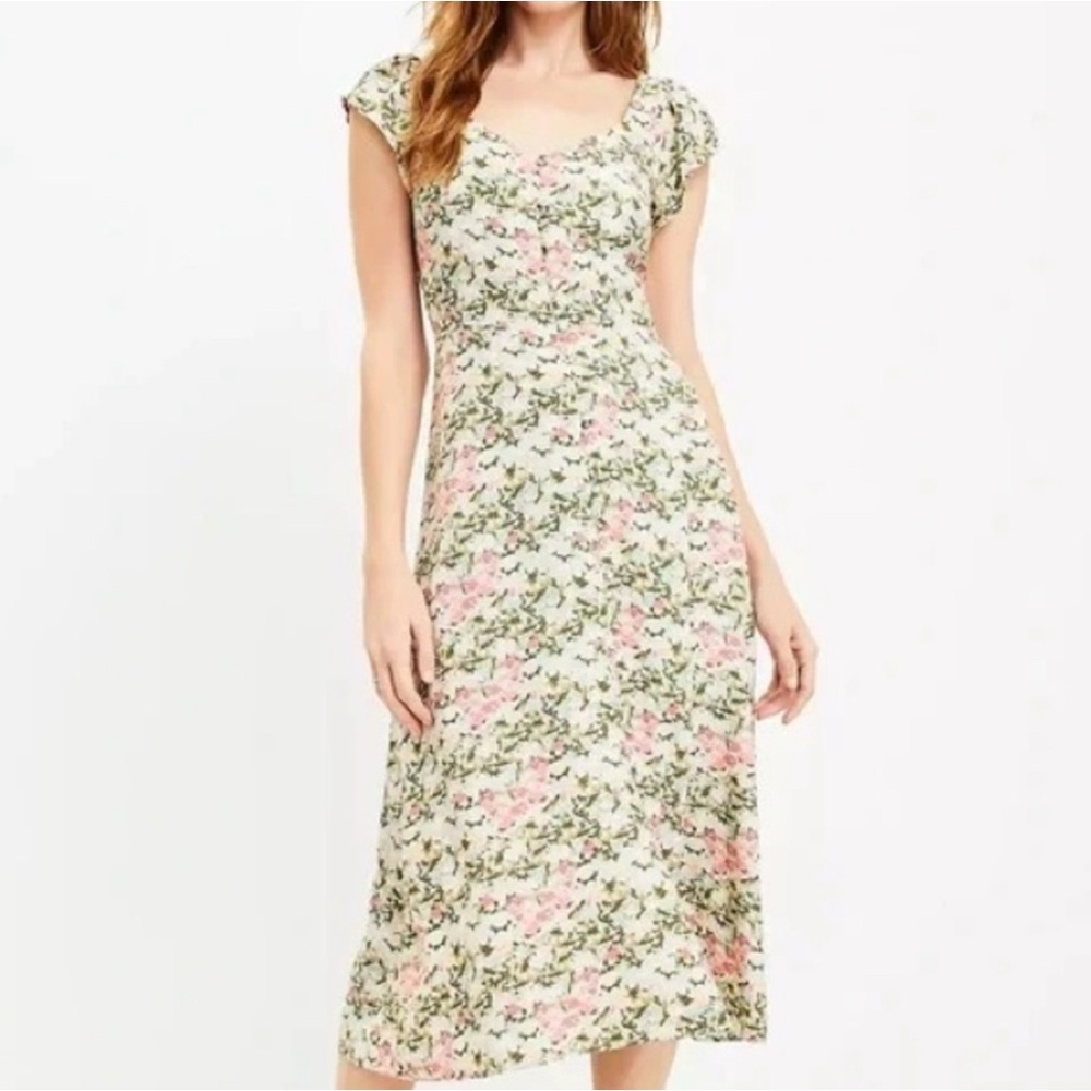 LOFT Floral Print Midi Dress